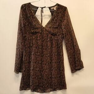 Forever 21 V Neck Backless Fit & Flare Dress Comfortable Long Sleeve Womens Sz L